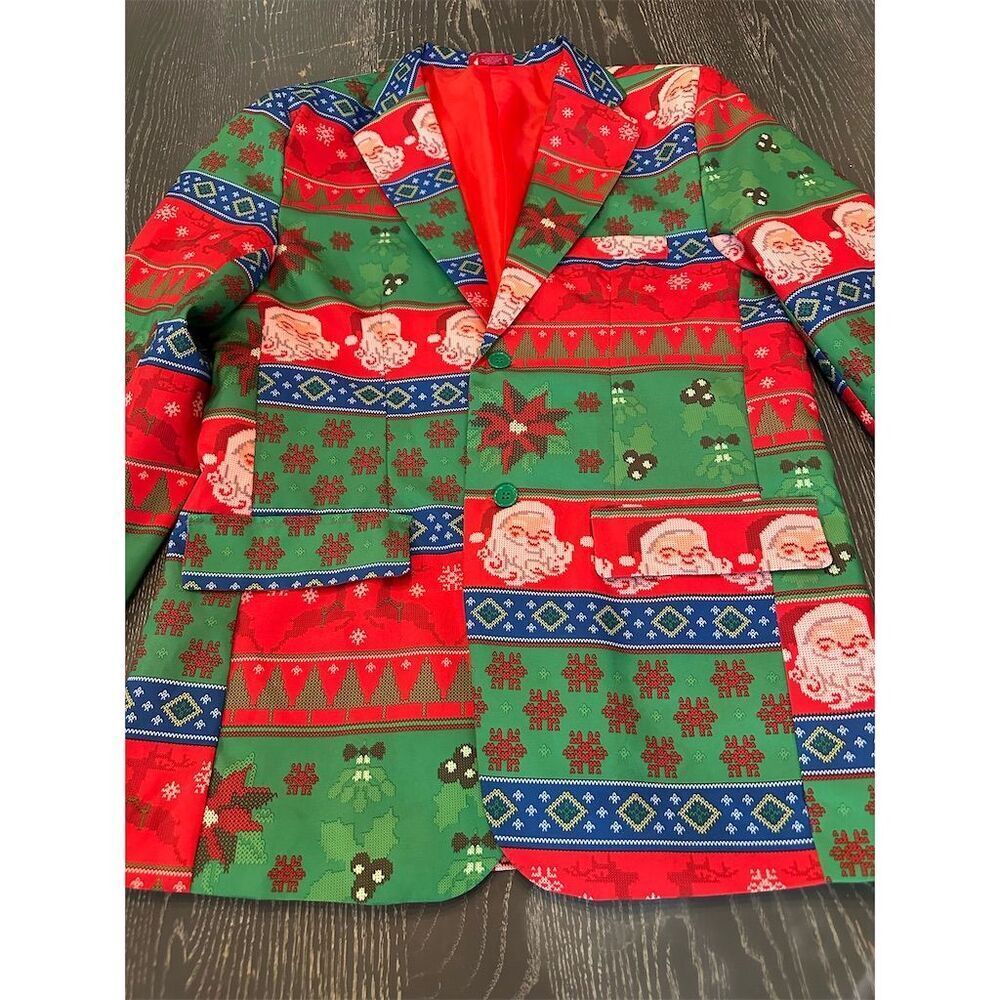 Dec. 25th Men's Christmas Blazer Medium Multicolor Geometric Party Wear - Picture 4 of 10